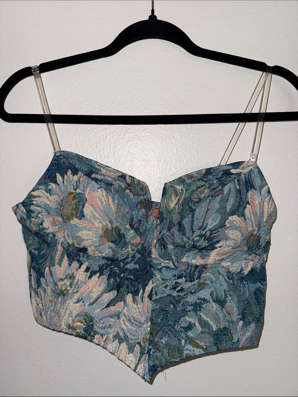 SHEIN Blue Floral Bustier Crop Top